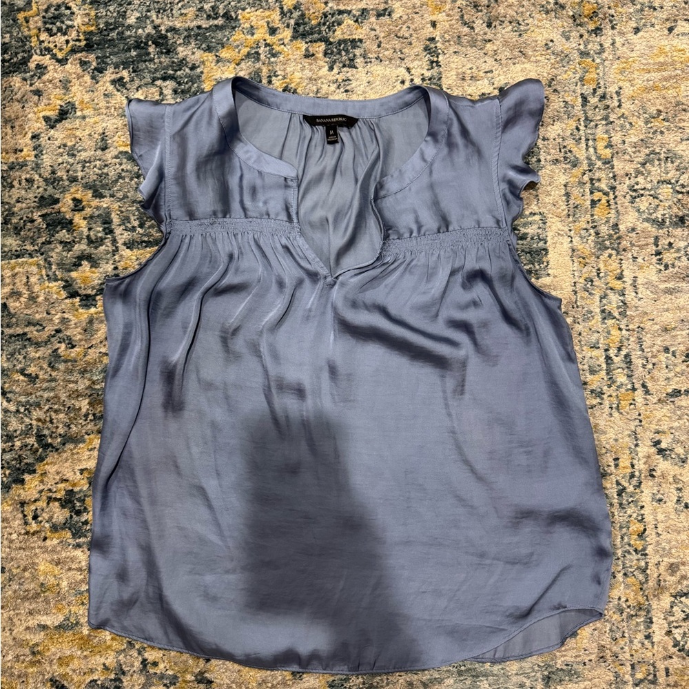 Banana Republic Light Blue Satin Cap Sleeve Blouse